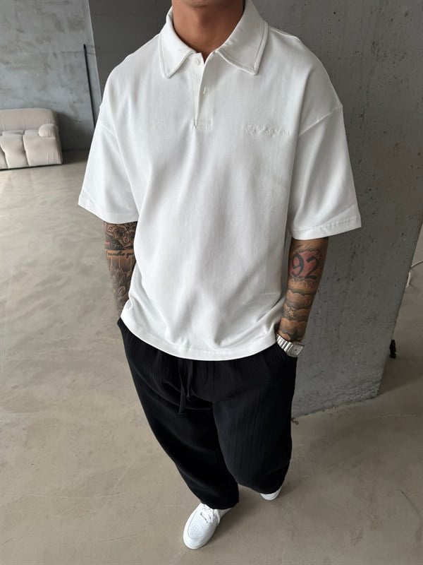 Forget The Future Nakışlı Basic Polo Yaka - Beyaz