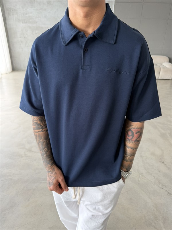 Forget The Future Nakışlı Basic Polo Yaka - Lacivert
