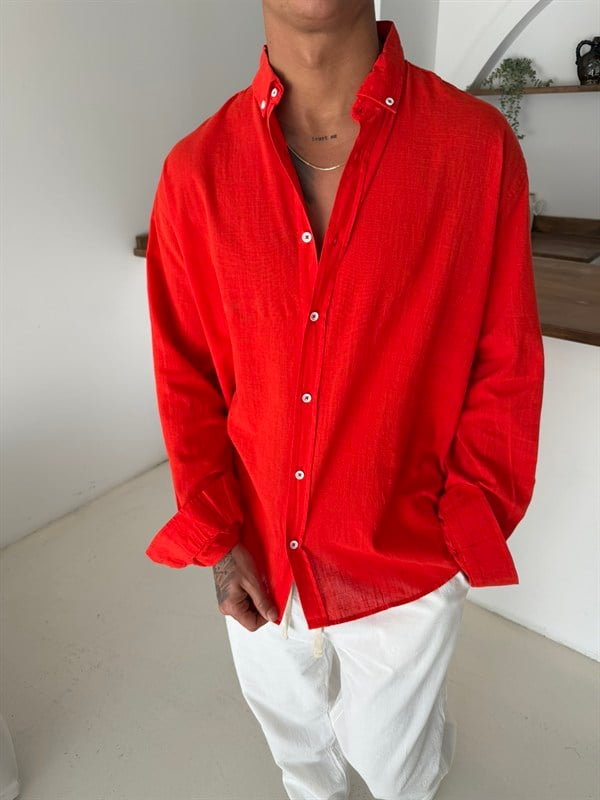 Fresh Keten Gömlek - Kırmızı