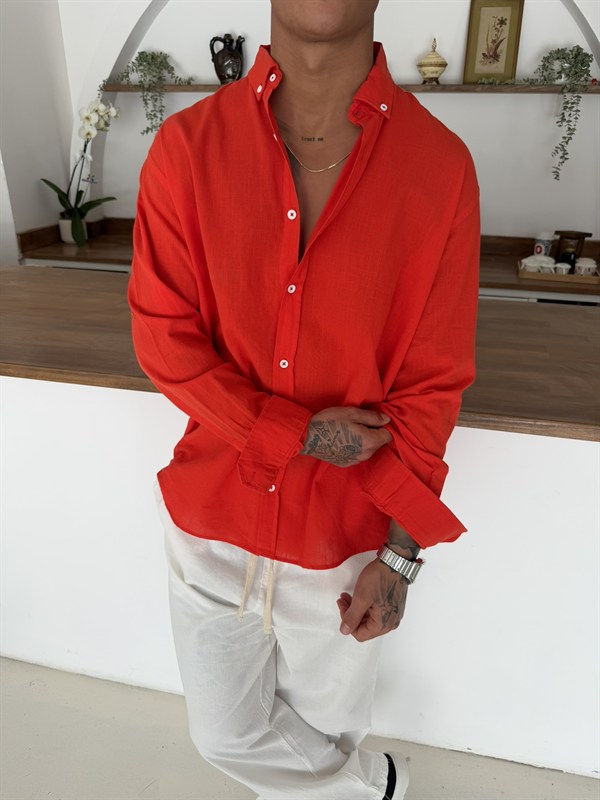Fresh Keten Gömlek - Kırmızı
