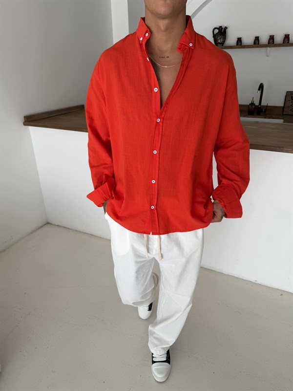 Fresh Keten Gömlek - Kırmızı