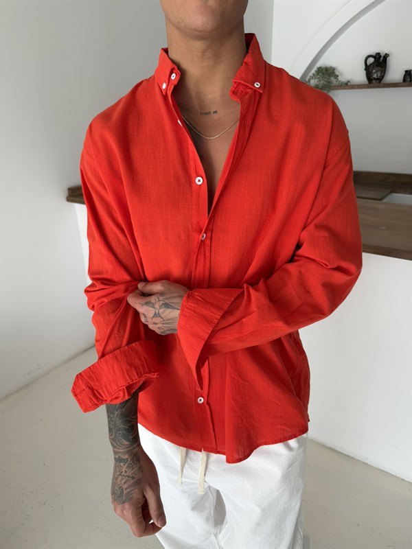 Fresh Keten Gömlek - Kırmızı