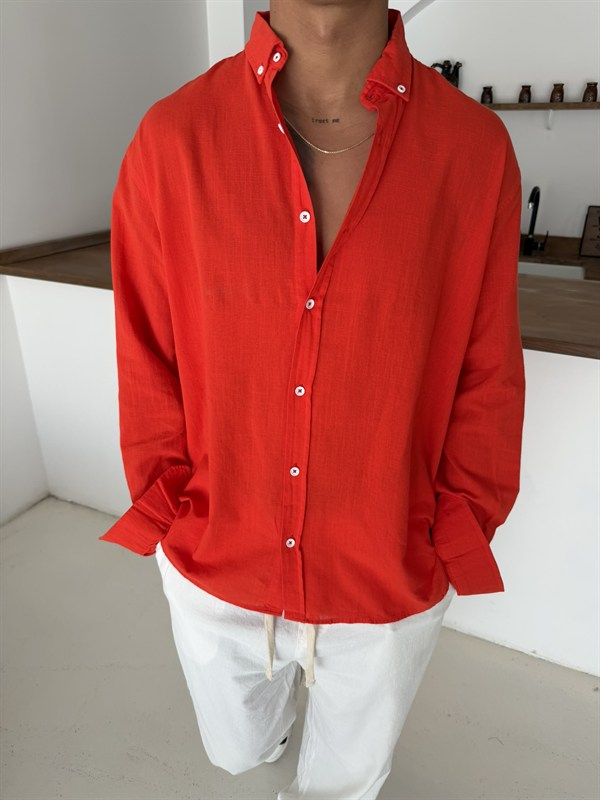 Fresh Keten Gömlek - Kırmızı