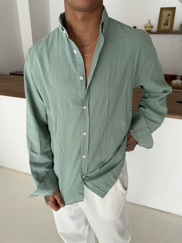Fresh Keten Gömlek - Mint Yeşil