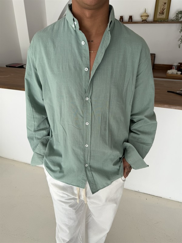 Fresh Keten Gömlek - Mint Yeşil