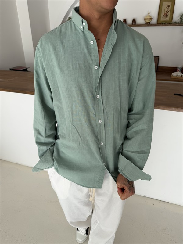 Fresh Keten Gömlek - Mint Yeşil