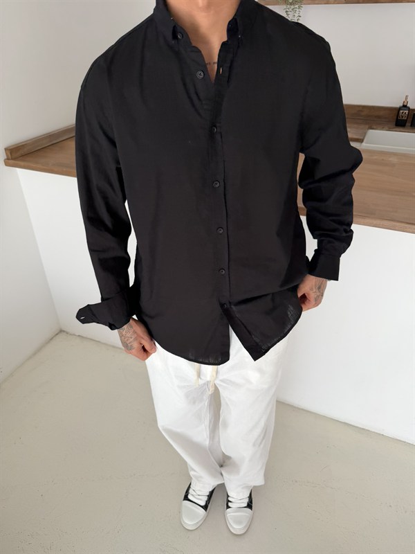 Fresh Keten Gömlek - Siyah