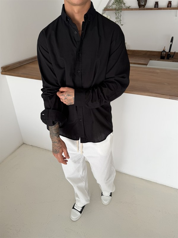 Fresh Keten Gömlek - Siyah