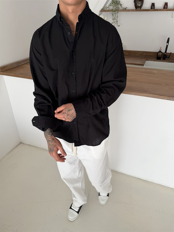 Fresh Keten Gömlek - Siyah