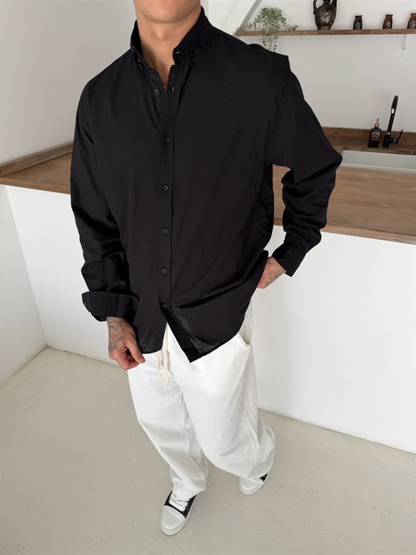 Fresh Keten Gömlek - Siyah