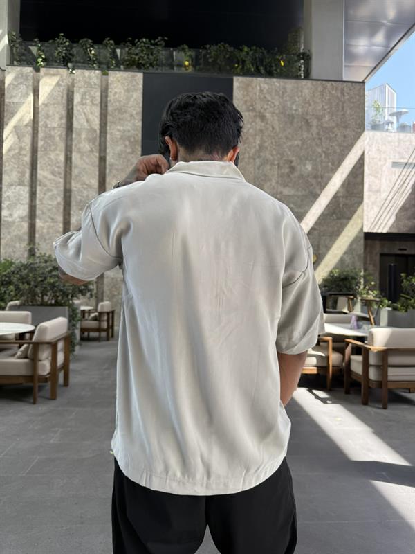 Garbardin Kumaş Gömlek Yarım Kol - Haki