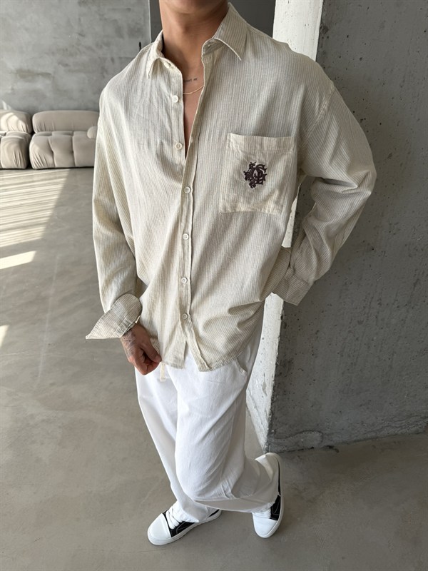 GG Nakışlı Premium Gömlek - Bej