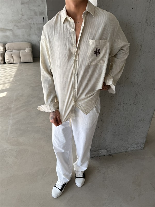 GG Nakışlı Premium Gömlek - Bej