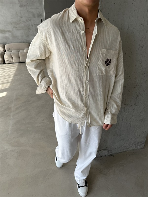 GG Nakışlı Premium Gömlek - Bej