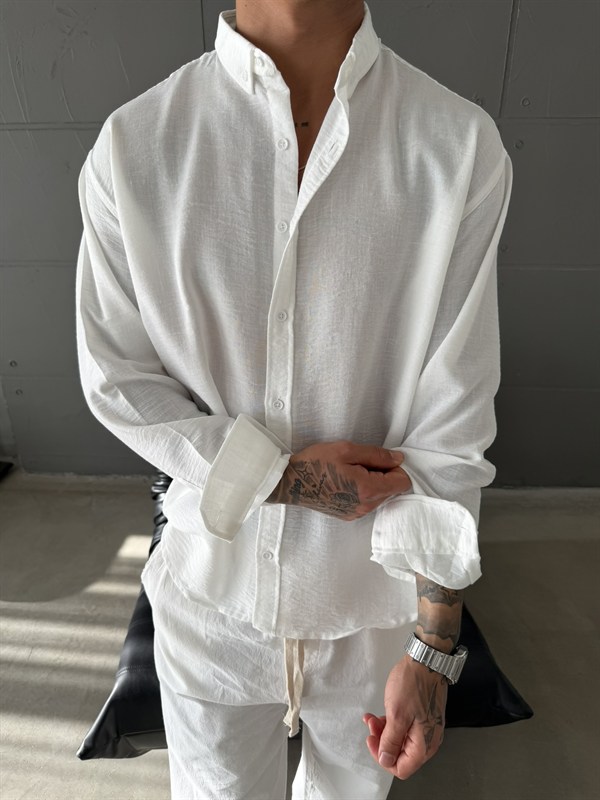 Gobis Basic Keten Gömlek - Beyaz