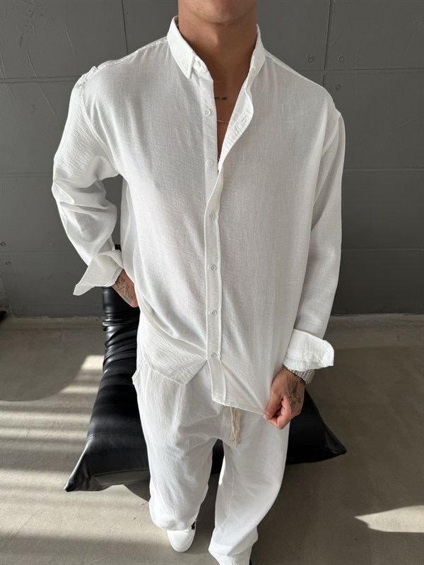 Gobis Basic Keten Gömlek - Beyaz