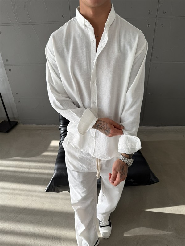 Gobis Basic Keten Gömlek - Beyaz