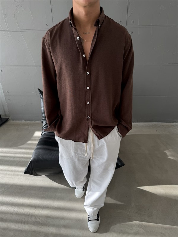 Gobis Basic Keten Gömlek - Kahve