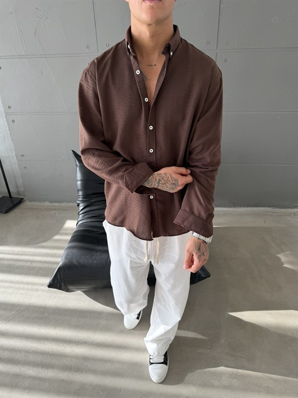 Gobis Basic Keten Gömlek - Kahve