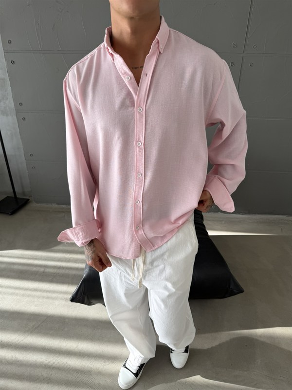 Gobis Basic Keten Gömlek - Pembe