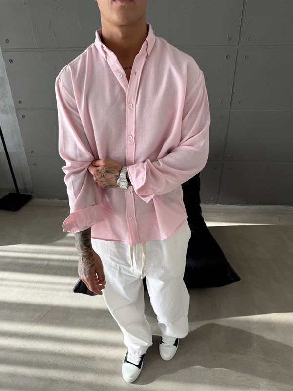 Gobis Basic Keten Gömlek - Pembe