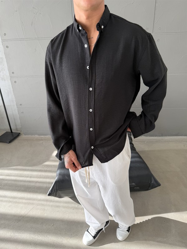 Gobis Basic Keten Gömlek - Siyah