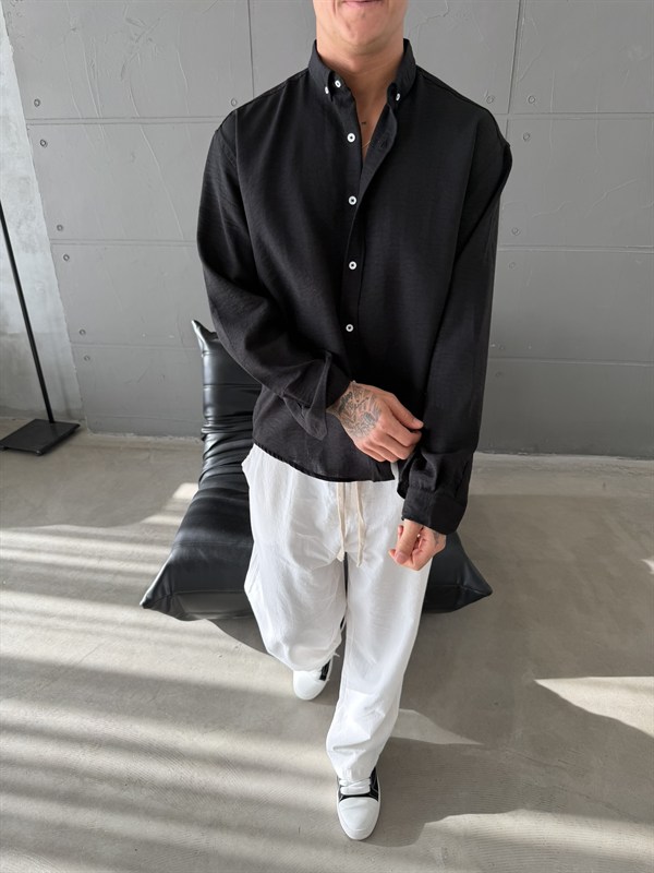 Gobis Basic Keten Gömlek - Siyah