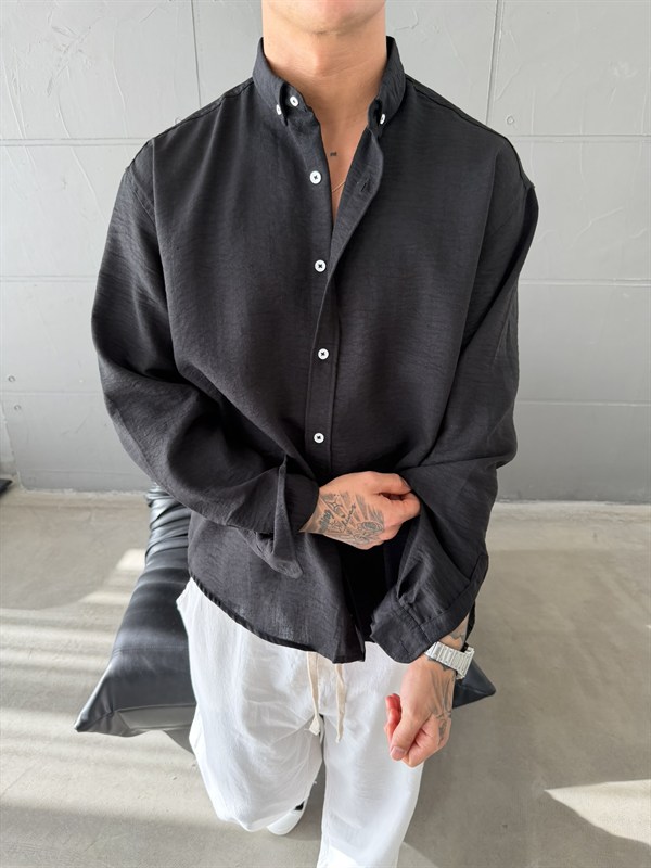Gobis Basic Keten Gömlek - Siyah