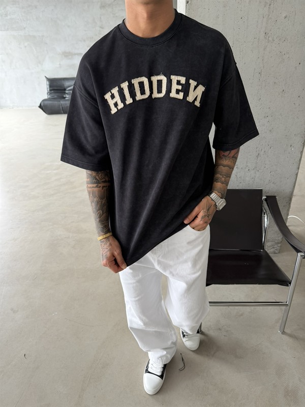 Hıddem Acid Yıkama Pacht Detaylı T-Shirt - Siyah