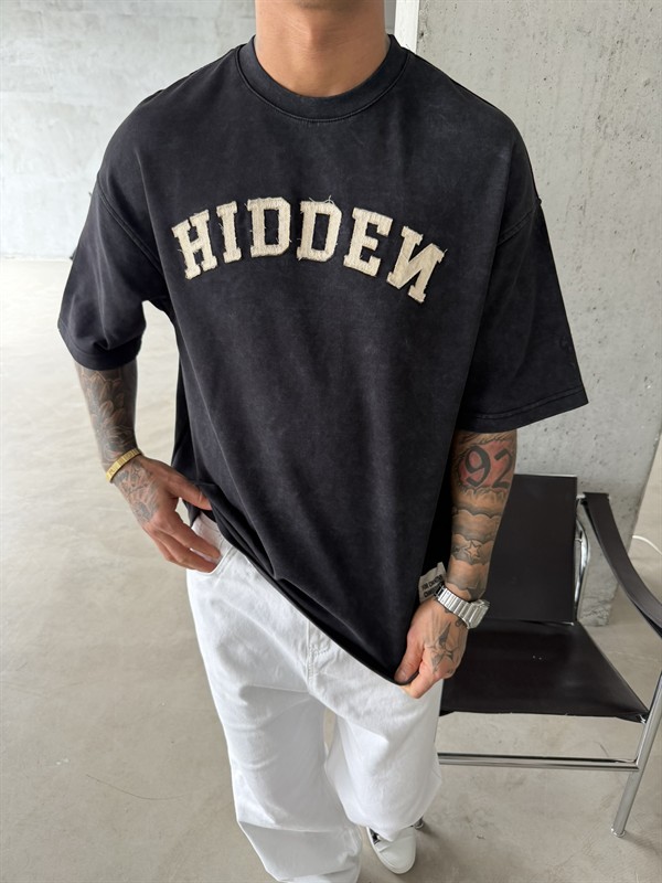 Hıddem Acid Yıkama Pacht Detaylı T-Shirt - Siyah