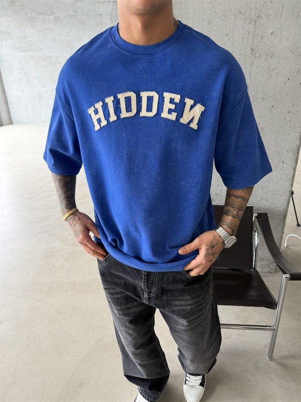 Hıddem Acid Yıkama Pacht Detaylı T-Shirt - Mavi