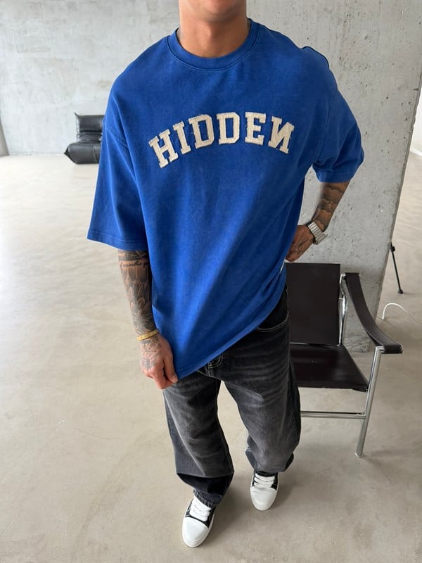 Hıddem Acid Yıkama Pacht Detaylı T-Shirt - Mavi