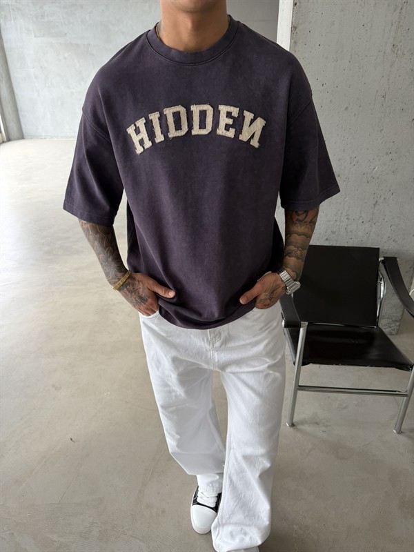 Hıddem Acid Yıkama Pacht Detaylı T-Shirt - Mürdün