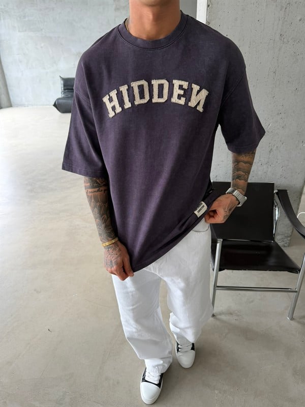 Hıddem Acid Yıkama Pacht Detaylı T-Shirt - Mürdün