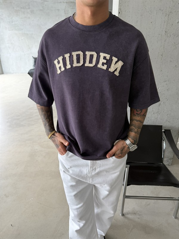 Hıddem Acid Yıkama Pacht Detaylı T-Shirt - Mürdün