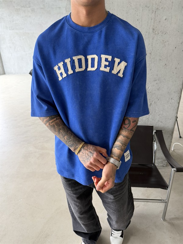 Hıddem Acid Yıkama Pacht Detaylı T-Shirt - Mavi