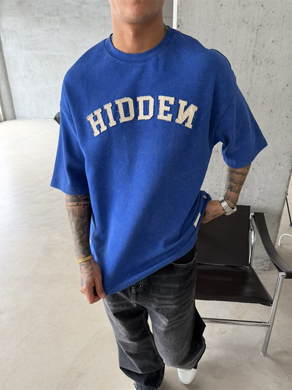 Hıddem Acid Yıkama Pacht Detaylı T-Shirt - Mavi