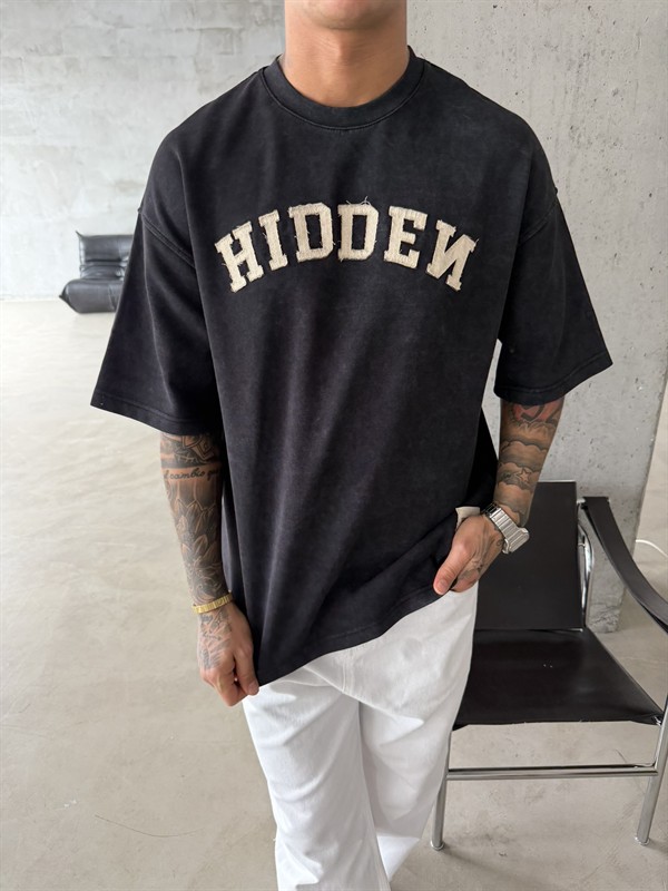 Hıddem Acid Yıkama Pacht Detaylı T-Shirt - Siyah