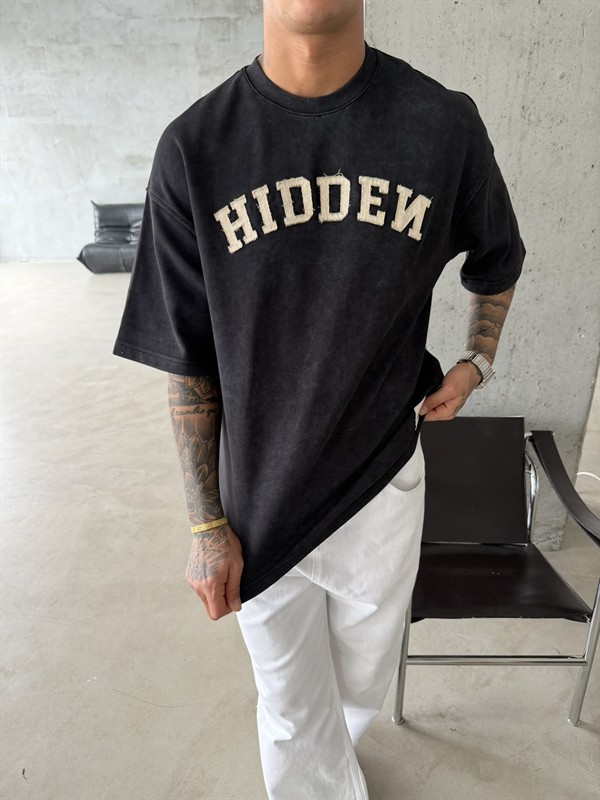 Hıddem Acid Yıkama Pacht Detaylı T-Shirt - Siyah