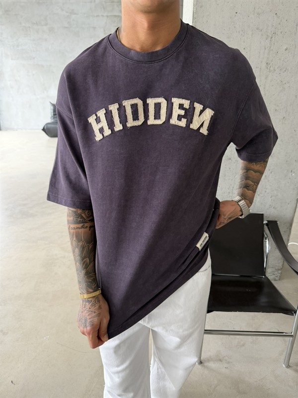 Hıddem Acid Yıkama Pacht Detaylı T-Shirt - Mürdün