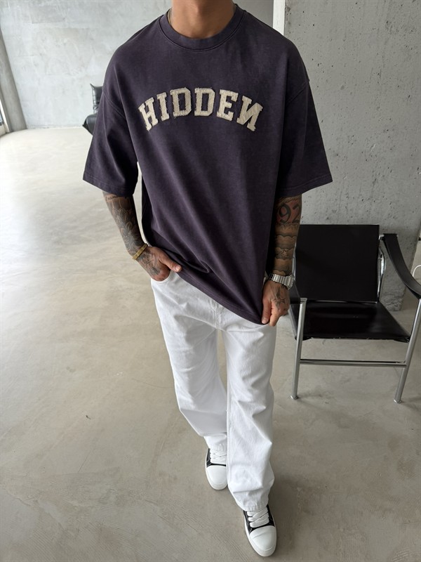 Hıddem Acid Yıkama Pacht Detaylı T-Shirt - Mürdün