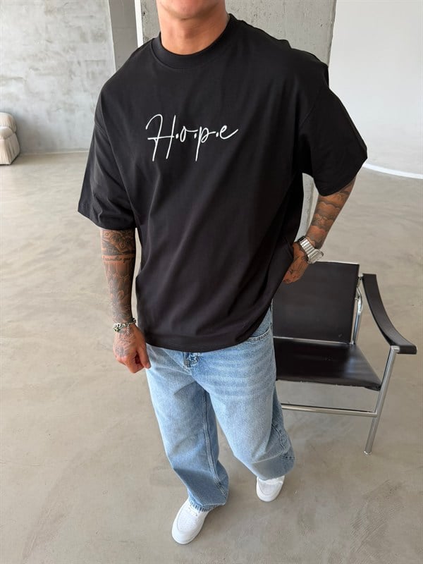 Hope Nakışlı Premium T-Shirt - Siyah