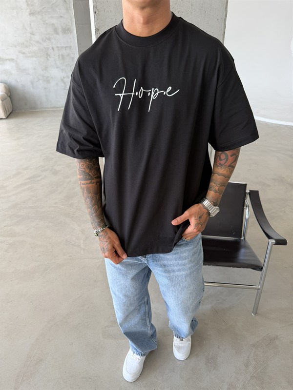 Hope Nakışlı Premium T-Shirt - Siyah