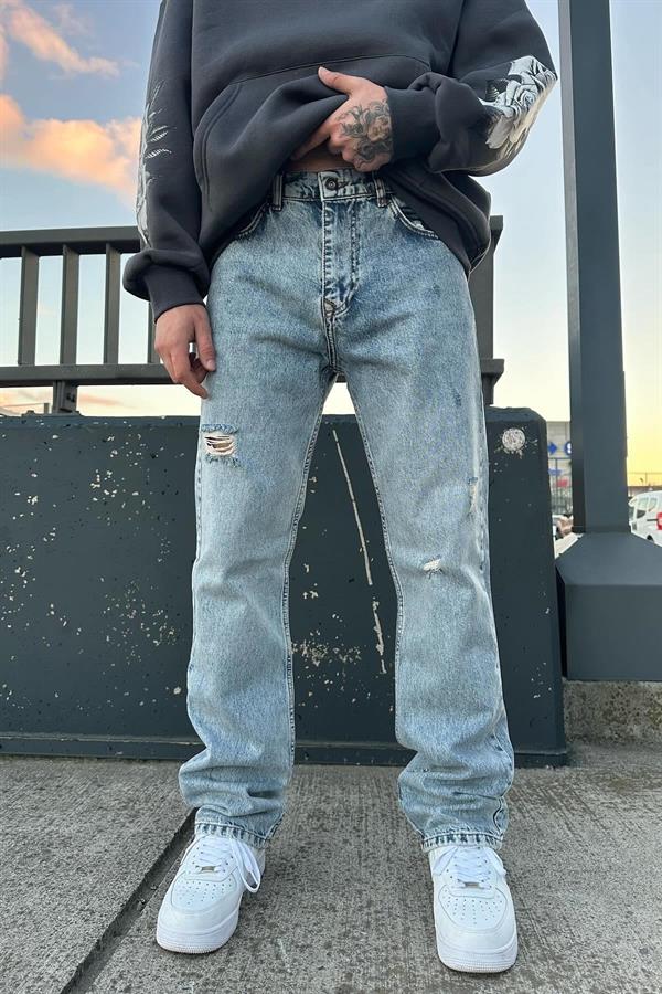 İndigo Yırtık Mavi Baggy A112-B3  İndigo