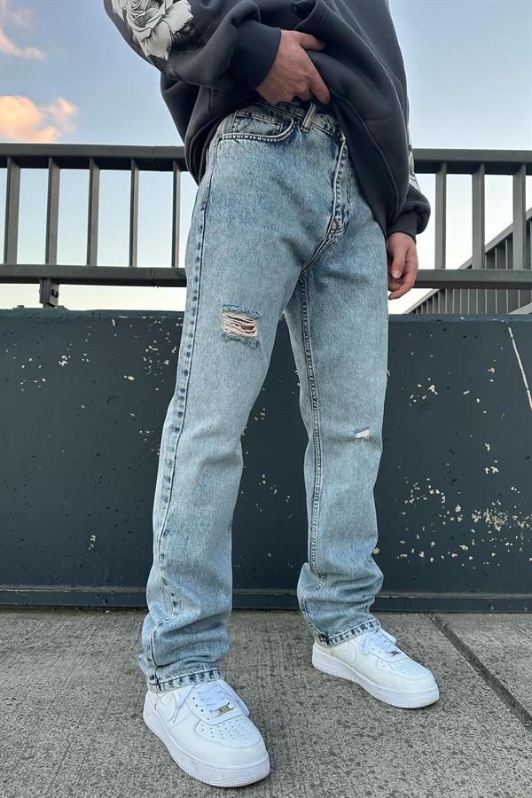 İndigo Yırtık Mavi Baggy A112-B3  İndigo