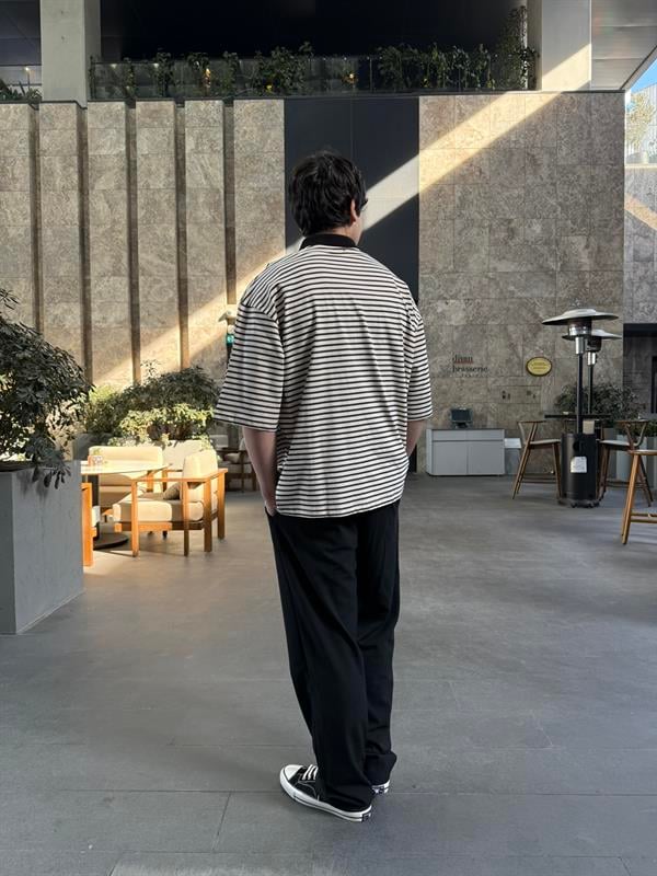 Jaceyjace Basic Cizgili Polo Yaka - Kemik