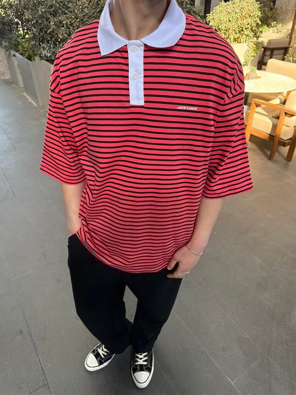 Jaceyjace Basic Cizgili Polo Yaka - Nar