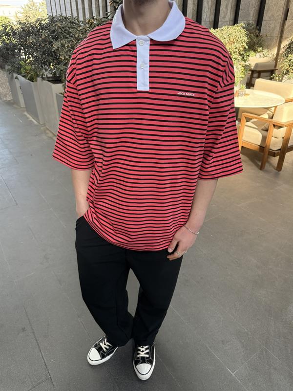 Jaceyjace Basic Cizgili Polo Yaka - Nar