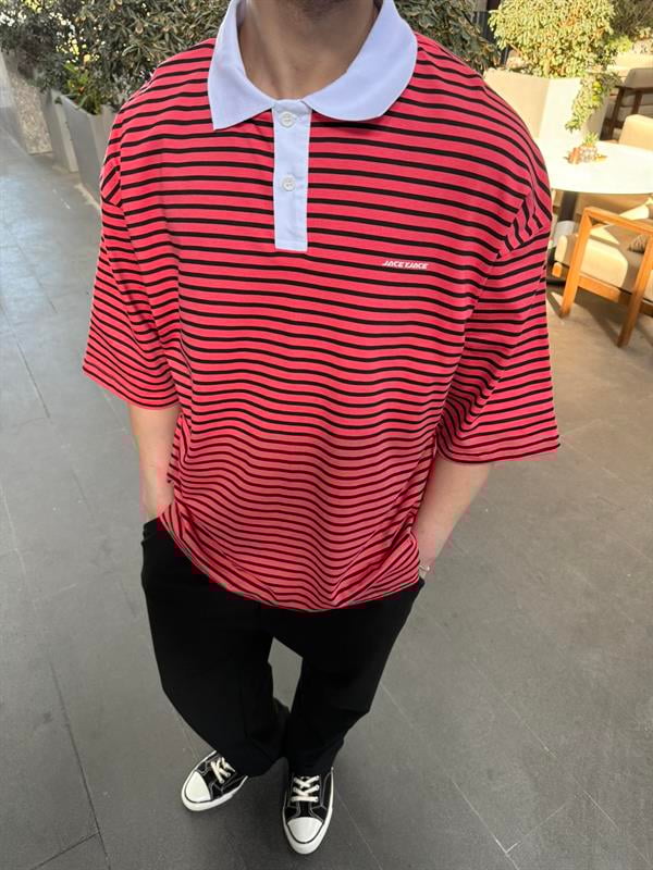 Jaceyjace Basic Cizgili Polo Yaka - Nar