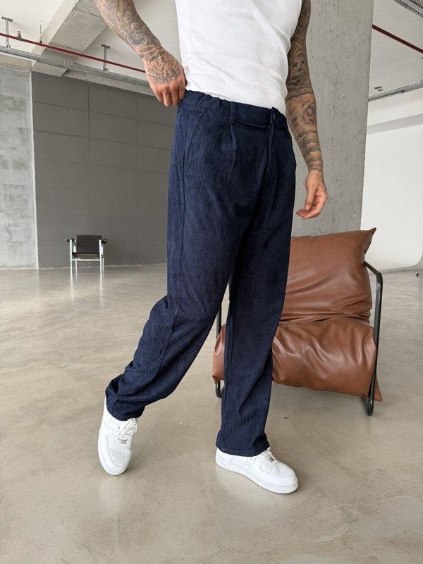 Kadife Basic Baggy Pantolon - Lacivert